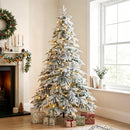 Albero di Natale Innevato Ø135x210 cm con 450 Luci LED Bianco Caldo 1080 Rami Ignifughi Timer Telecomando e 8 Modalità      
