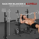 Panca da Palestra Regolabile con Supporto per Bilanciere 210x110x103-123 cm in Acciaio e PU Nero