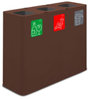Pattumiera Sistema di Raccolta Rifiuti 90x30xh80 cm In Acciaio Verniciato 3 Scomparti Marrone