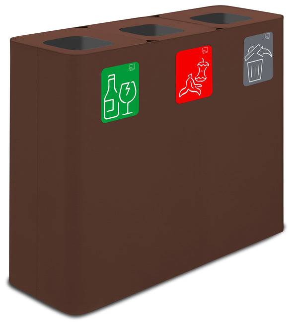 online Pattumiera Sistema di Raccolta Rifiuti 90x30xh80 cm In Acciaio Verniciato 3 Scomparti Marrone