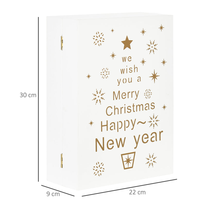 Calendario Avvento di Natale a forma di Libro 22x9x30 cm con Scritte e Motivi a Tema Bianco