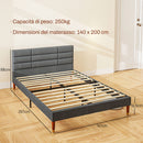 Struttura Letto Matrimoniale con Testiera 141x207x88 cm in Tessuto effetto Lino Grigio  