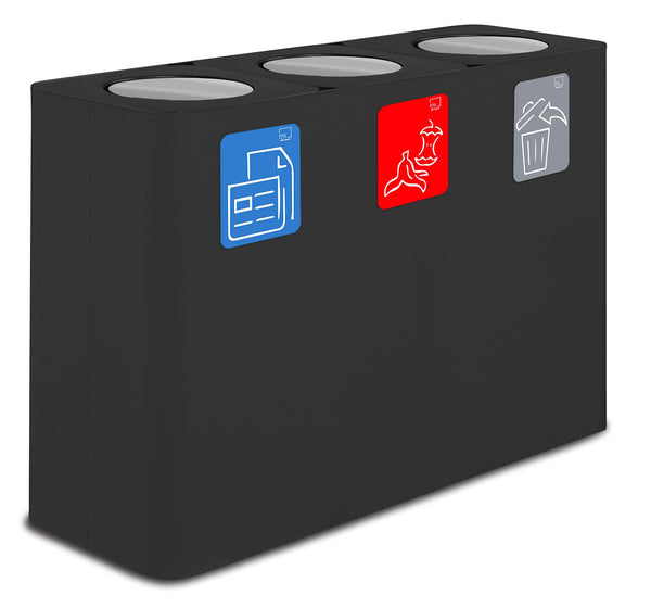 prezzo Pattumiera Sistema di Raccolta Rifiuti 115x38xh80 cm in Acciaio 3 Scomparti Nero