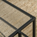 Tavolino 2 Ripiani 100x55x45,5 cm in Acciaio e Vetro Nero