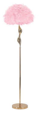 Lampada da Terra Slim Rosa Ø50x165 cm in Ferro e Tessuto Oro e Rosa      