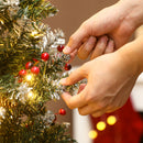 Albero di Natale Innevato 180 cm con 200 Luci LED con 42 Pigne e 42 Grappoli di Bacche Verde e Argento      