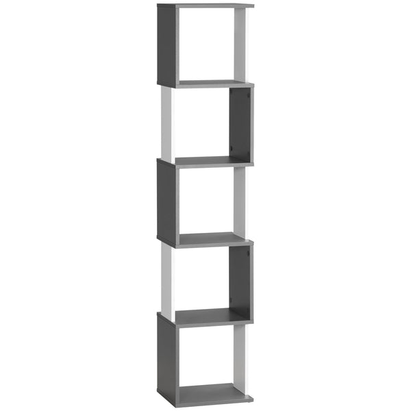 online Bibliothèque gain de place moderne avec 5 étagères 33x28x161 cm en bois gris et blanc