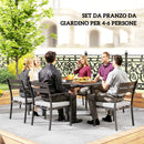 Set da Giardino con Tavolo Allungabile e 6 Sedie Impilabili con Cuscini Grigio     