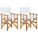 Set 2 Sedie Regista Pieghevoli Seduta e Schienale in Tessuto Bianco e Struttura Acacia