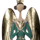 Angelo metallo con corona oro e verde acqua cm 24,8x10,8xh78,1