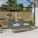 Panchina da Esterno 2 Posti 137x59x82 cm con Tavolino da Caffè in Acciaio e Rattan PE Grigio      