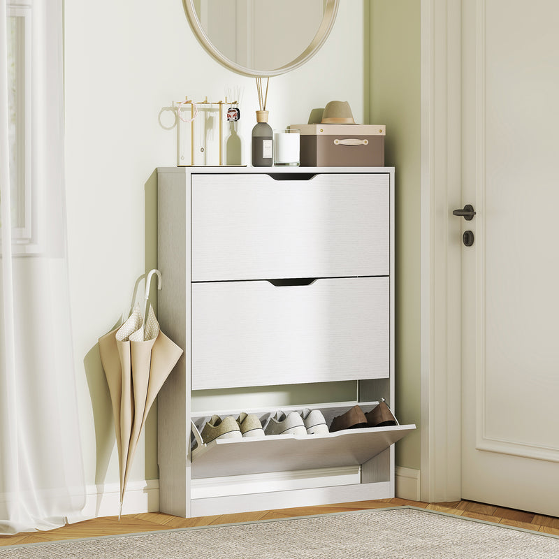 Scarpiera Slim 80x17x108 cm a 3 Cassetti Ribaltabili con Intaglio Inferiore in Legno Bianco      