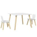 Set Tavolo con 2 Sedie per Bambini Orecchie di Coniglio Bianco  