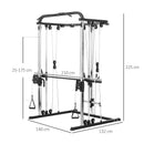 Palestra Multifunzione 3 in 1 210x132x225 cm con Sistema di Cavi Incrociati Squat Rack Regolabile Barra Bilanciere e Barre Trazioni in Acciaio      