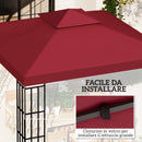 Tetto di Ricambio per Gazebo 3x3 m a 2 Livelli e Anti UV con Presa d'Aria in Poliestere Rosso      