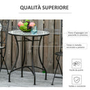 Tavolino da Giardino Ø60x71 cm in Metallo con Mosaico Nero
