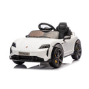 Macchina Elettrica per Bambini Porsche Taycan Turbo S 12V con Telecomando Bluetooth Luci LED e Tappetini Bianco