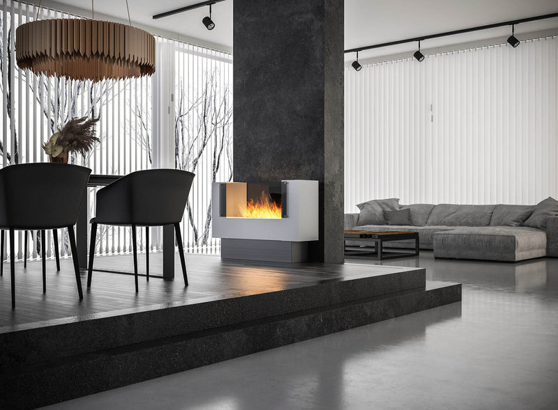 Camino a Bioetanolo da Pavimento 110x75 cm Insigno Bianco con Vetro