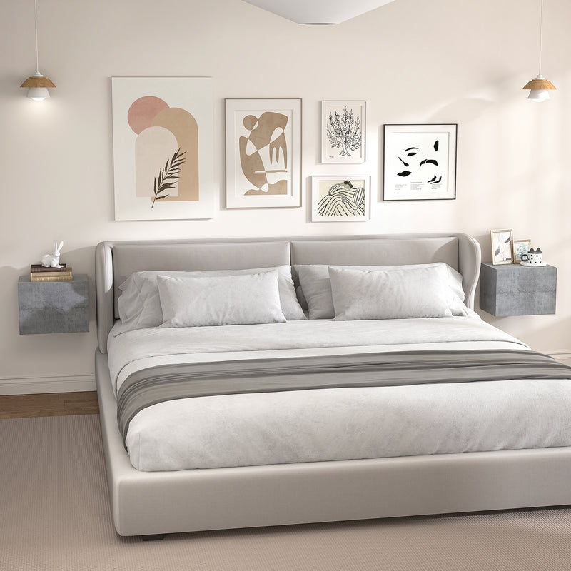 Set di 2 Comodini Sospesi Design Moderno 40x29x30 cm con 2 Cassetti Grigio Cemento 
