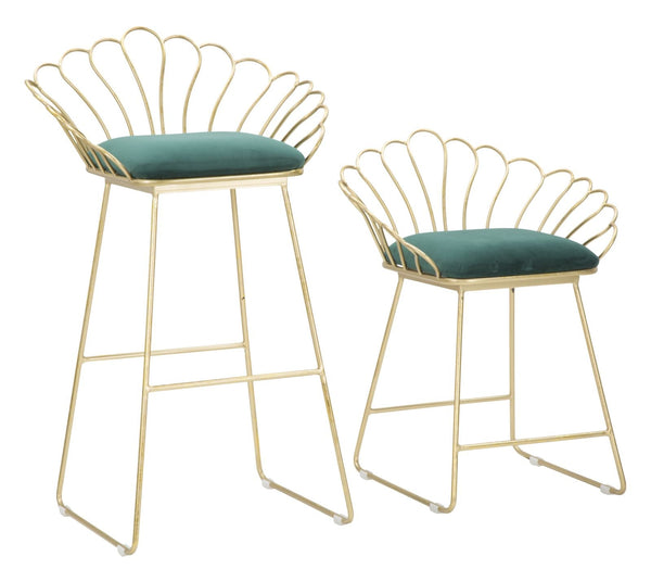 prezzo Glam Flower Pink Pair Tabouret 57x52x94-56x48x72,50 cm en Fer, Polyester et Éponge Vert et Or