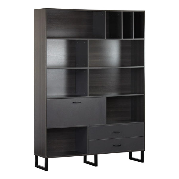 Libreria 8 vani 2 cassetti 1 anta 140x195x35 cm in legno effetto olmo scuro e grigio acquista