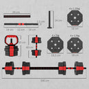 Set Pesi Palestra 6 in 1 Multifunzione 125x18x18 cm da 20kg Totali in Plastica e Sabbia Rosso      