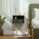 Comodino Sospeso 35x32x22,5 cm con Cassetto e Ripiano Aperto in Legno Nero Lucido  