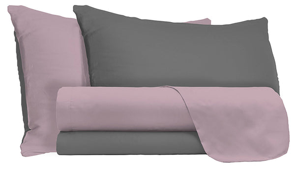Parure de Draps et Taies d'Oreiller Réversible Rose Antique/Fumé Différentes Tailles sconto