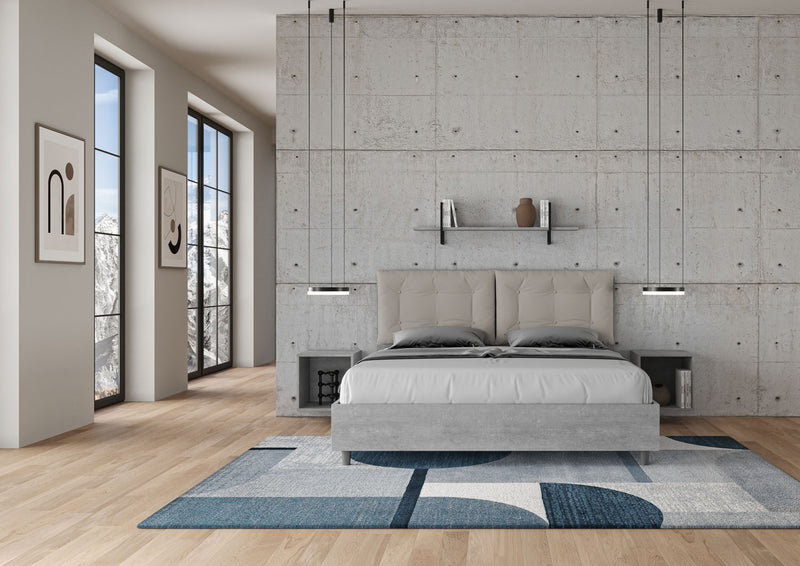 Letto Matrimoniale con Alzata Comoda Struttura Cemento con Cuscini in Similpelle Annalisa Tortora Varie Misure