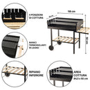 Barbecue a Carbone carbonella 118x56x92 cm con Ruote e Ripiani in Legno Nero      
