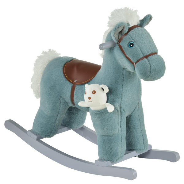 Cheval à bascule en peluche et bois avec ours en peluche et sons bleus online