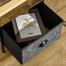 Comodino 1 Cassetto in Tessuto 40x40x46,9 cm in Legno e Acciaio Marrone e Grigio