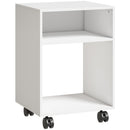 Mobile Porta Stampante 40x35x55 cm con Ruote a Freno e 2 Scomparti Aperti in Legno Bianco      