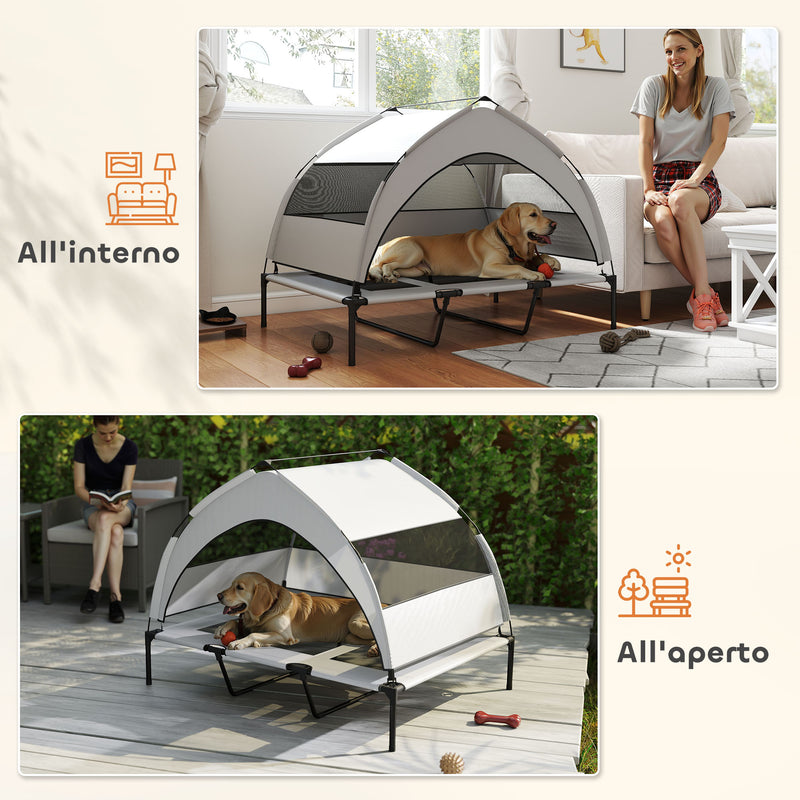 Brandina per Cani Rialzata 122x92x94 cm con Copertura a 3 Lati Rimovibile Tessuto Grigio Chiaro e Nero   