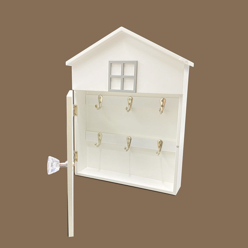 Cassetta Porta Chiavi 24x6x29,5 cm 6 Ganci in Legno Bianco