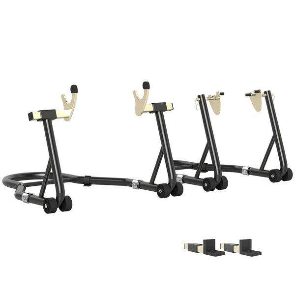 online Set 2 Cavalletti Alzamoto Regolabili a Triangolo con Rotelle e Forcelle a U e L in Acciaio Nero