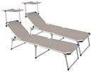 Set 2 Lettini Prendisole da Giardino Pieghevole 220x59x39 cm in Alluminio e Textilene Tortora