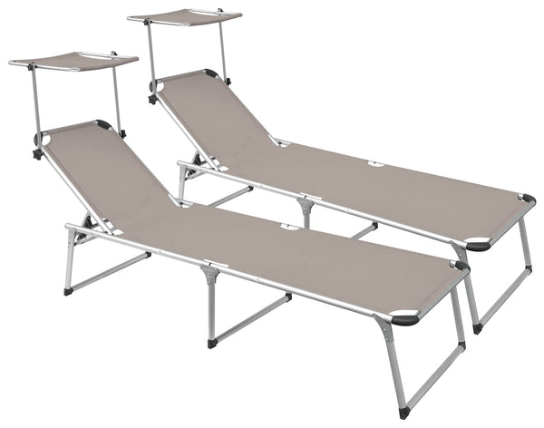 Lot de 2 Chaises Longues de Jardin Pliantes 220x59x39 cm en Aluminium et Textilène Taupe online