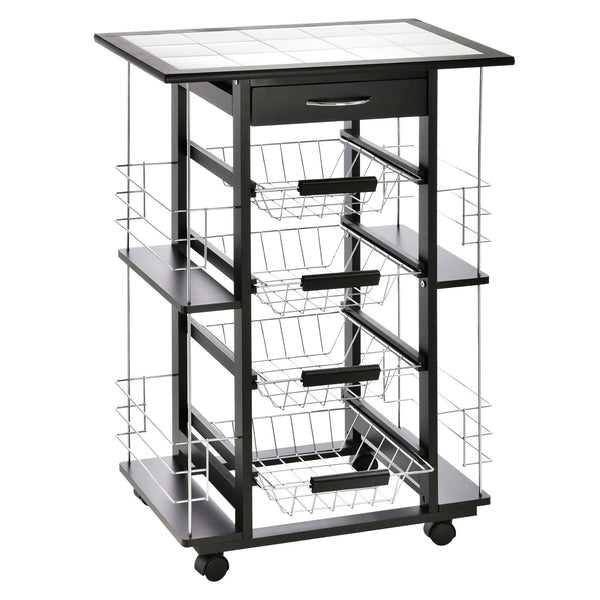 acquista Desserte de Cuisine avec 4 Paniers et 4 Compartiments en Pin 57x37x83 cm Noir