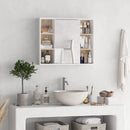 Specchio Armadietto da Bagno Pensile 60x14,5x49,4 cm in MDF e Truciolato Bianco e Legno Naturale