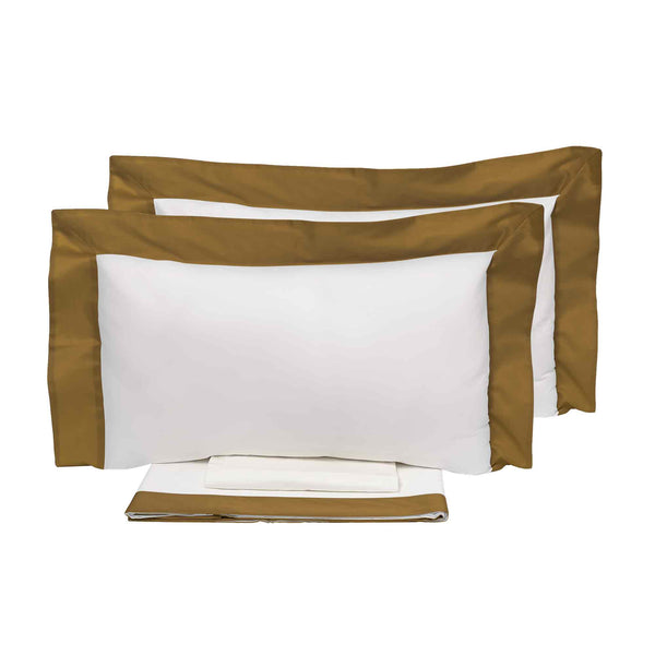 Lot de draps de dessus et bords de taies d'oreiller en satin Garrini Eveline ivoire/ocre différentes tailles prezzo