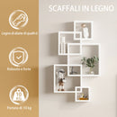 Libreria Moderna Sospesa con 5 Cubi Intrecciati 49,5x10,2x86 cm in Legno Bianco