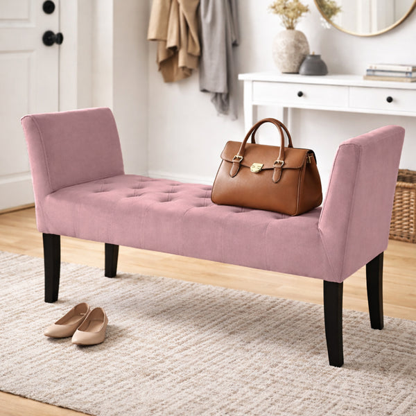Panca Fondoletto Ingresso 111x40x60 cm con Piedi in Legno e Rivestimento Velluto Rosa prezzo