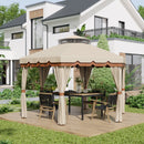 Gazebo da Giardino 4x4m con Tende in Acciaio e Poliestere Marrone
