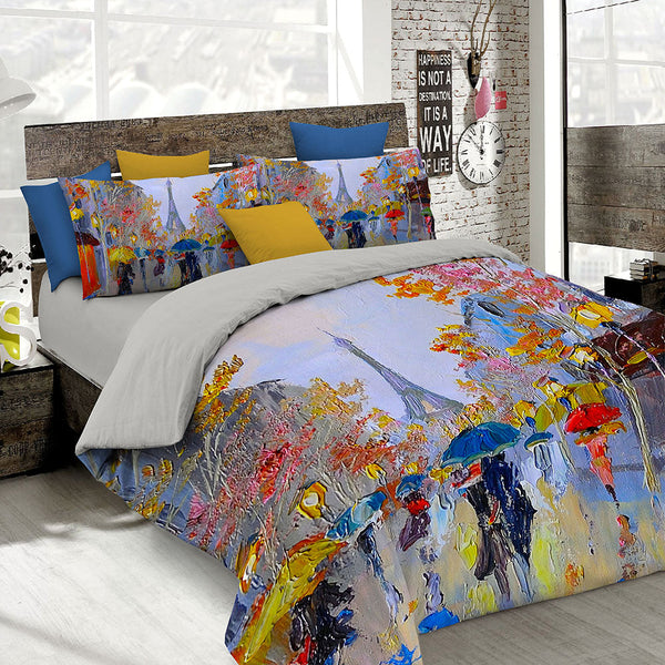 Housse de couette avec imprimé sur le sac double et les taies d'oreiller acquista