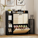 Scarpiera Slim 83x24x90.5 cm per 15 Scarpe con 2 Cassetti Ribaltabili e 3 Vani Aperti Nero      