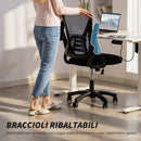 Sedia da Ufficio Ergonomica Girevole 59,5x56x93-103 cm con Braccioli Ribaltabili in Rete Traspirante Nero      