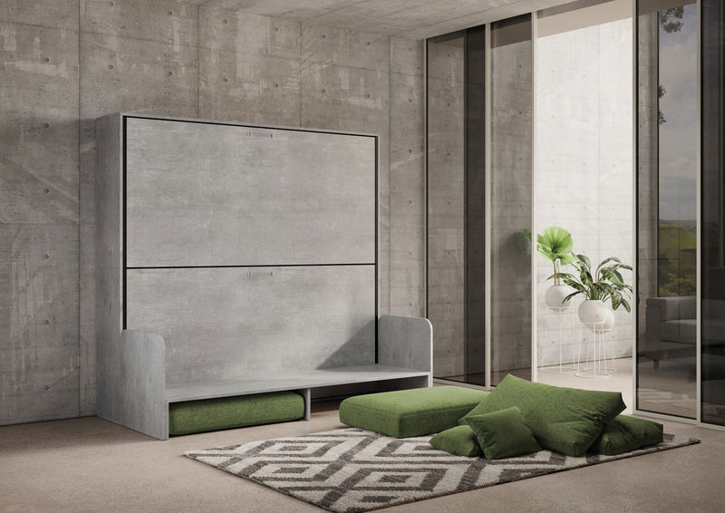 Letto Doppio A Scomparsa Kando Con Divano Cemento e Verde      