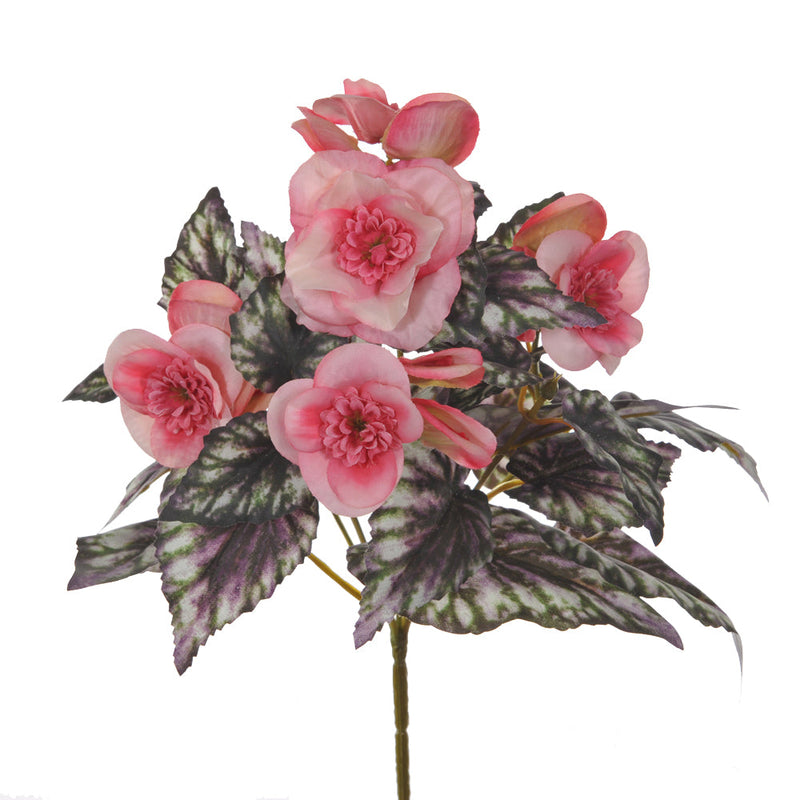Set 6 Begonia Fiorita Artificiali Composta da 5 Fiori Altezza 28 cm Rosa