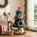 Albero Tiragraffi Natalizio per Gatti 60x60x132 cm con 2 Cucce Scala in Sisal Pali in Juta e Palline Verde      